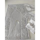 Fransız Dantelli Kadife Seccade Takımı 5 Parça Çeyizlik Bohça Gelin Seti - 70 x 120 cm - Gri