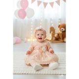 Fransız Dantelli Lüks Kız Bebek Mevlüt Takımı Bebek Hediyelik Elbise - 0 - 6 Ay - Pudra