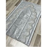 Fransız Güpür Işlemeli Kadife Çeyizlik Gelin Seti Seccadesi - 70 x 120 cm - Gri
