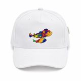 Fransız Koleksiyon Sanatsal Balık Baskılı Beyaz Şapka | Ünlü Ressam Eseri, Orijinal Baskı, Koleksiyon Ürünü, Renkli Balık Motifi, Snapback Tasarım
