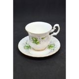 Fransız Limoges Yeşil Gül Bone China Porselen Duble Kahve Fincanı ve Tabağı 2 Parça 120 ml - 1 Adet