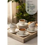 Frapan Home İpk 12 Parça 6 Kişilik Vintage Porselen Kahve Fincanı Takımı Altın Yaldız Gold