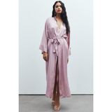 Frappant Gül Kurusu Uzun Saten Sabahlık / Kimono - Standart