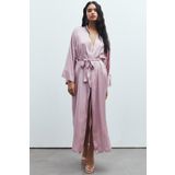 Frappant Saten Gül Kurusu Uzun Sabahlık/Kimono