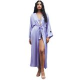 Frappant Saten Lila Uzun Sabahlık/Kimono
