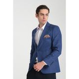 Frappoli Adelfo Erkek Indigo Diagonel Süet Slim Fit Mono Yaka Spor Blazer Ceket - 58 - İndigo - 6 Drop