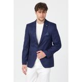 Frappoli Adelfo Erkek Koyu Lacivert Süet Slim Fit Mono Yaka Spor Blazer Ceket