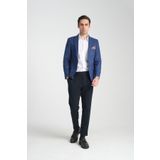 Frappoli Adelfo Erkek Mavi Diagonel Süet Slim Fit Mono Yaka Spor Blazer Ceket