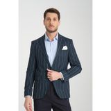 Frappoli Adora Erkek Lacivert Bordo Italyan Çizgili Slim Fit Mono Yaka Esneyen Kumaş Blazer Ceket - Lacivert - Yeşil - 60 - 6 Drop