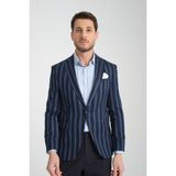 Frappoli Adora Erkek Lacivert Bordo Italyan Çizgili Slim Fit Mono Yaka Esneyen Kumaş Blazer Ceket - Mavi - Siyah - 50 - 6 Drop