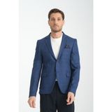 Frappoli Armando Erkek Lacivert-Bej Ekoseli Slim Fit Dar Kesim Mono Yaka Blazer Ceket - 50 - 6 Drop