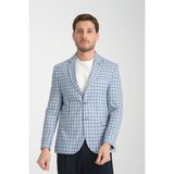 Frappoli Assente Erkek A.lacivert - Mavi Keten Görünümlü Ekose Slim Fit Mono Yaka Spor Blazer Ceket - 62 - Açık Lacivert - 6 Drop