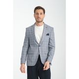 Frappoli Barella Erkek Lacivert Ekose Slim Fit Mono Yaka Spor Blazer Ceket - 56 - 6 Drop