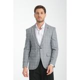 Frappoli Barella Erkek Siyah Ekose Slim Fit Mono Yaka Spor Blazer Ceket - 64 - 6 Drop