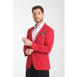 Frappoli Baselna Erkek Kırmızı Esneyen Likralı Kumaşlı Tam Astarlı Slim Fit Mono Yaka Dar Kesim Blazer Ceket