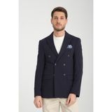 Frappoli Baselna Krv Erkek Kahve Kruvaze 6 Adet Metal Düğmeli 4 Mevsim Spor Blazer Ceket - Koyu Lacivert - 56 - 6 Drop