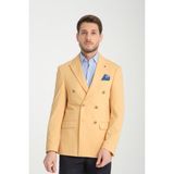 Frappoli Baselna Krv Erkek Kahve Kruvaze 6 Adet Metal Düğmeli 4 Mevsim Spor Blazer Ceket - Sarı - 6 Drop - 58