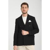 Frappoli Baselna Krv Erkek Kahve Kruvaze 6 Adet Metal Düğmeli 4 Mevsim Spor Blazer Ceket - Siyah - 6 Drop - 58
