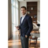 Frappoli Baselnaa Erkek Koyu Lacivert Battal Büyük Beden Dar Kesim Astarlı Düğmeli Basic Blazer Ceket