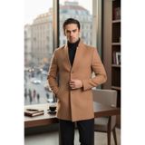 Frappoli Bergamo Erkek Koyu Camel Regular Fit Dik Yaka Kaşe Kaban