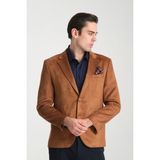 Frappoli Bernando Erkek Tarçın Süet Yaz-Kış 4 Mevsim Slim Fit Spor Blazer Ceket - 6 Drop - 48