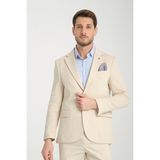 Frappoli Brando Erkek Bej Kendinden Desenli Slim Fit Pamuklu Likralı Esneyen Kumaşlı Spor Blazer Ceket - 48 - 6 Drop