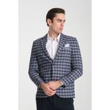 Frappoli Cabrio Erkek Lacivert-Gri Ekose Desenli Slim Fit Mono Yaka Blazer Ceket - 54 - 6 Drop