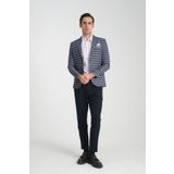Frappoli Cabrio Erkek Lacivert-Gri Ekose Desenli Slim Fit Mono Yaka Blazer Ceket