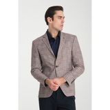 Frappoli Casparov Erkek Siyah-Bordo Ekoseli Esnemeyen Kumaş Slim Fit Mono Yaka Blazer Ceket - 001 Siyah - 58