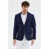 Frappoli Celux Erkek Indigo Poliviskon Kumaşlı Slim Fit Kendinden Mendilli Mono Yaka Spor Blazer Ceket - 52 - Lacivert