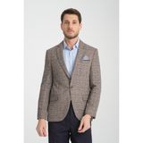 Frappoli Diocle Erkek Kahve Kareli - Ekoseli Slim Fit Mono Yaka Blazer Ceket - Kahverengi - 48 - 6 Drop