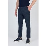 Frappoli Ecmio Erkek Koyu Lacivert Ekose Keten Görünümlü İnce İlkbahar-Yaz Slim Fit Pantalon