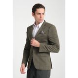 Frappoli Eleventy Erkek Haki Likralı Pamuk Karışımlı Ekose Desenli Slim Fit Spor Blazer Ceket