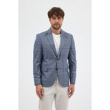 Frappoli Facune Erkek Lacivert Ekose Kumaşlı Mono Yaka Spor Blazer Ceket