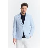 Frappoli Ferdino Erkek Mavi Keten Karışımlı Yarım Astarlı Slim Fit Mono Yaka Spor Blazer Ceket