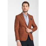 Frappoli Fevual Erkek Bronz Mono Yaka Diagonel Desenli Slim Fit Blazer Spor Ceket