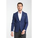 Frappoli Fevual Erkek Saks Mono Yaka Diagonal Desenli Slim Fit Blazer Spor Ceket - 52