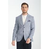 Frappoli Flores Erkek Lacivert Ekose Keten Görünümlü Slim Fit Mono Yaka Spor Blazer Ceket - 52 - 6 Drop