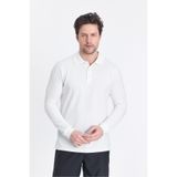 Frappoli Frank Erkek Beyaz %100 Pamuk Pike Örme Esneyen Kumaş Slim Fit Dar Kesim Uzun Kol Polo Tişört
