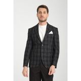 Frappoli Galileo Erkek Indigo Ekose Mono Yaka Slim Fit Spor Blazer Ceket - Siyah - 48 - 6 Drop