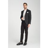 Frappoli Galileo Erkek Siyah Kareli Ekoseli Mono Yaka Esnemeyen Kumaş Kalın Kumaş Slim Fit Blazer Ceket