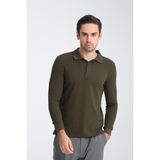 Frappoli Gavix Erkek Haki %100 Pamuk Damla Örgülü Çekmeyen Esneyen Kumaş Slim Fit Uzun Kol Polo Tişört - 3XL