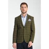 Frappoli Girado Erkek Haki Ekose Slim Fit Mono Yaka Spor Blazer Ceket - 6 Drop - 56