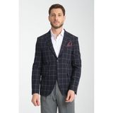Frappoli Girado Erkek Koyu Lacivert Ekose Slim Fit Mono Yaka Spor Blazer Ceket - 48 - 6 Drop