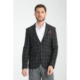 Frappoli Girado Erkek Siyah Ekose Slim Fit Mono Yaka Spor Blazer Ceket - 6 Drop - 54