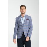 Frappoli Giraldo Erkek Mavi - Bordo Ekose Slim Fit Mono Yaka Spor Blazer Ceket - 58 - 6 Drop