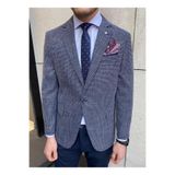 Frappoli Gomez Erkek Lacivert Armürlü Poliviskon Kumaşlı Slim Fit Spor Blazer Ceket