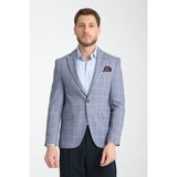 Frappoli Gonca Ekose Erkek Lacivert Mono Yaka Slim Fit Spor Blazer Ceket - 52 - 6 Drop