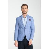 Frappoli Gonca Ekose Erkek Lacivert Mono Yaka Slim Fit Spor Blazer Ceket - Saks - 56 - 6 Drop