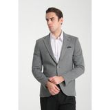 Frappoli Jasino Erkek Gri Pamuklu Likralı Slim Fit Örme Esneyen Mono Yaka Blazer Ceket - 00E-Gri - 52